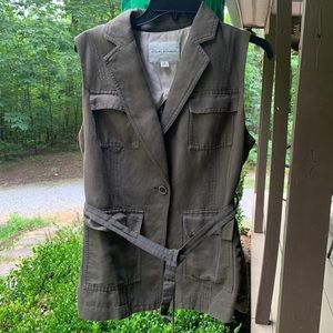 Banana Republic Utility Vest Olive Green Belt Pockets 6